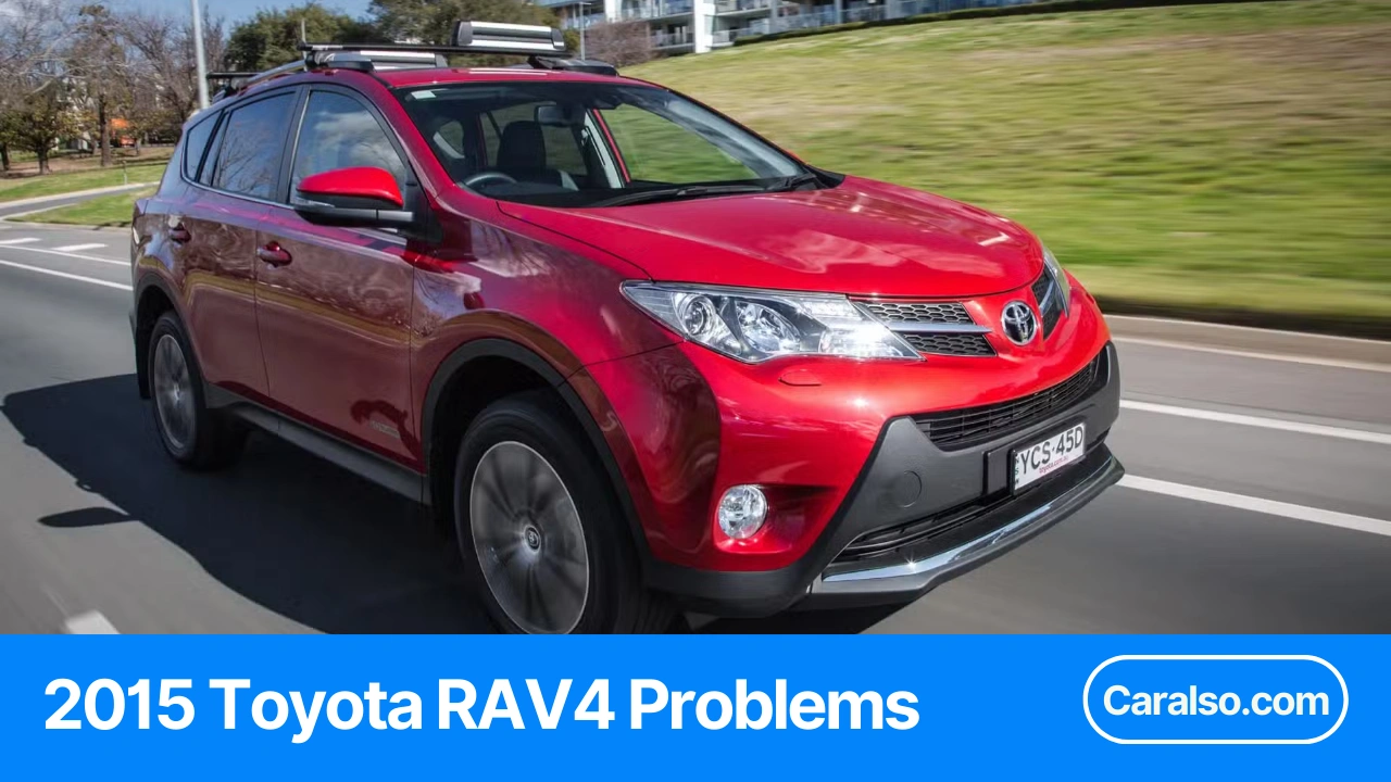 Infographic summarizing 2015 Toyota RAV4 problems, recalls, and a quick inspection checklist.