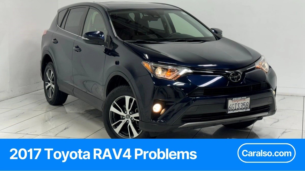 2017 Toyota RAV4 parked on the shoulder while the driver checks under the hood, illustrating common 2017 RAV4 problems and inspections.