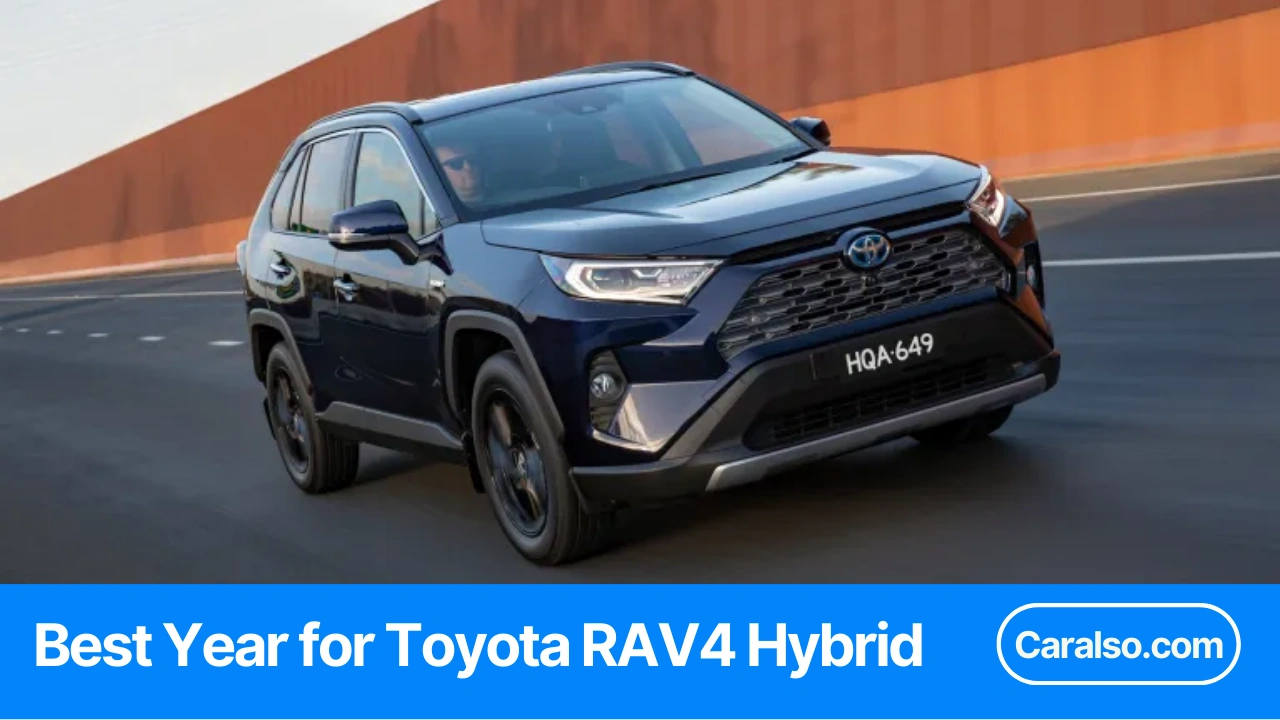 Toyota RAV4 Hybrid driving on a dirt road in the mountains at sunset, showing a modern blue RAV4 Hybrid from the front three-quarter angle.
