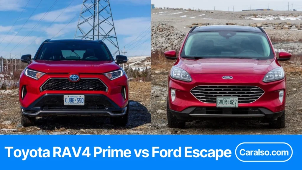 Side-by-side 2026 Ford Escape and 2026 Toyota RAV4 parked outdoors for a ford escape vs toyota rav4 comparison.