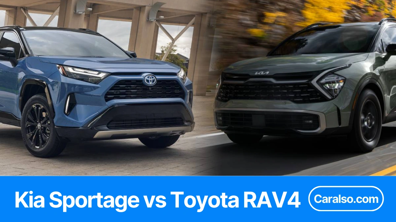 Side-by-side view of a Kia Sportage and Toyota RAV4 for a kia sportage vs toyota rav4 comparison.
