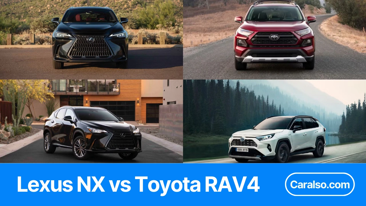 Side-by-side Lexus NX and Toyota RAV4 with key specs for a lexus nx vs rav4 comparison.