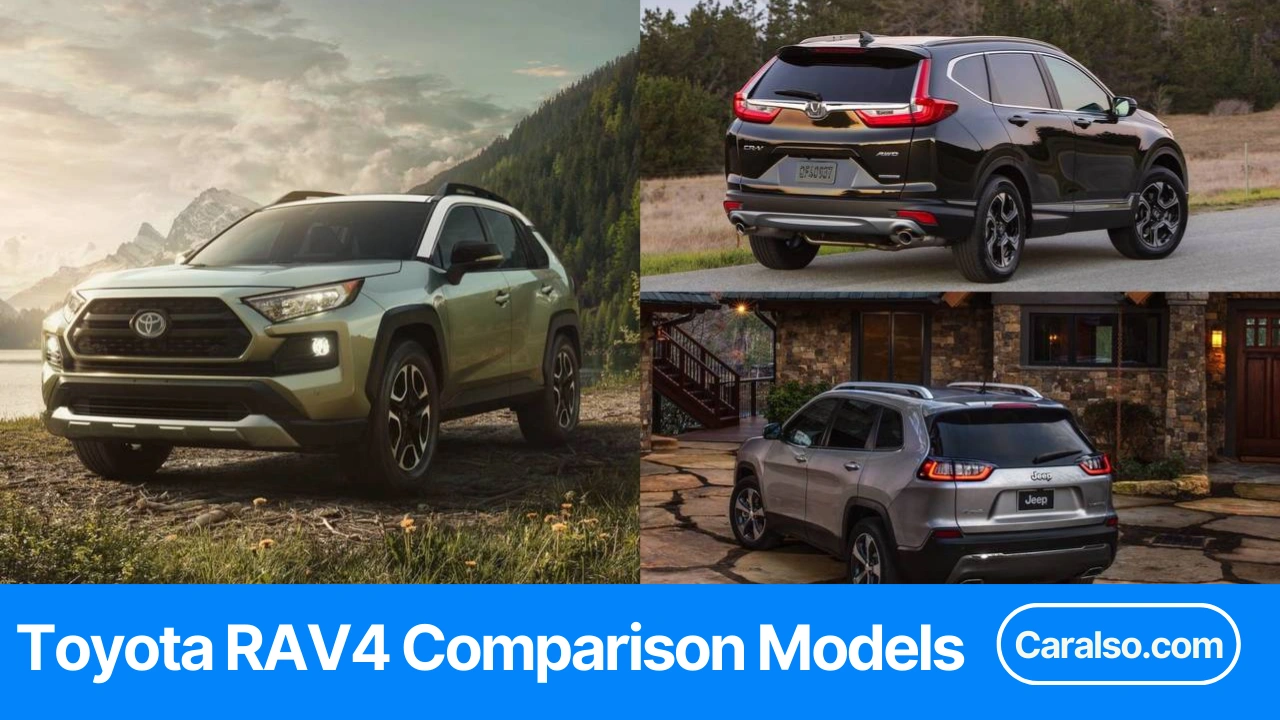 A side-by-side trim chart for a rav 4 models comparison, showing gas, hybrid, and plug-in hybrid picks for 2025 and 2026.