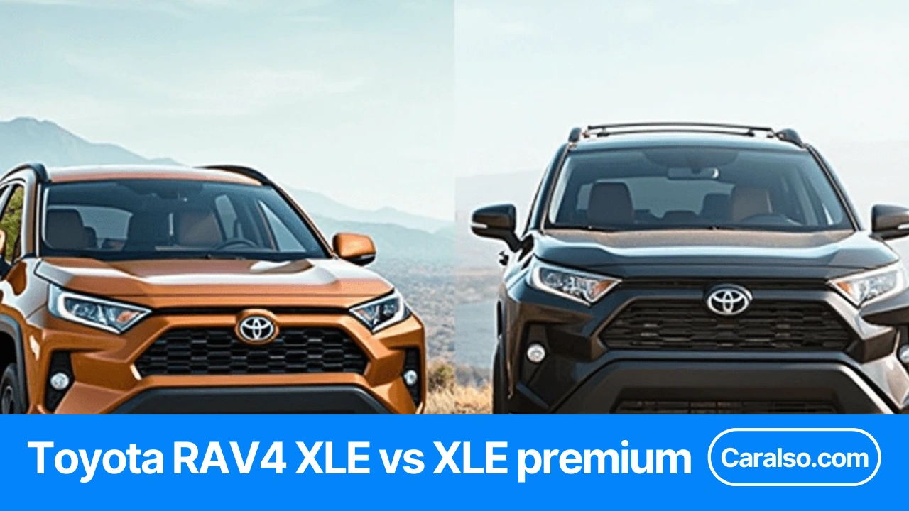 Side-by-side chart comparing RAV4 XLE vs XLE Premium features like SofTex seats, moonroof, power liftgate, and wheel size.