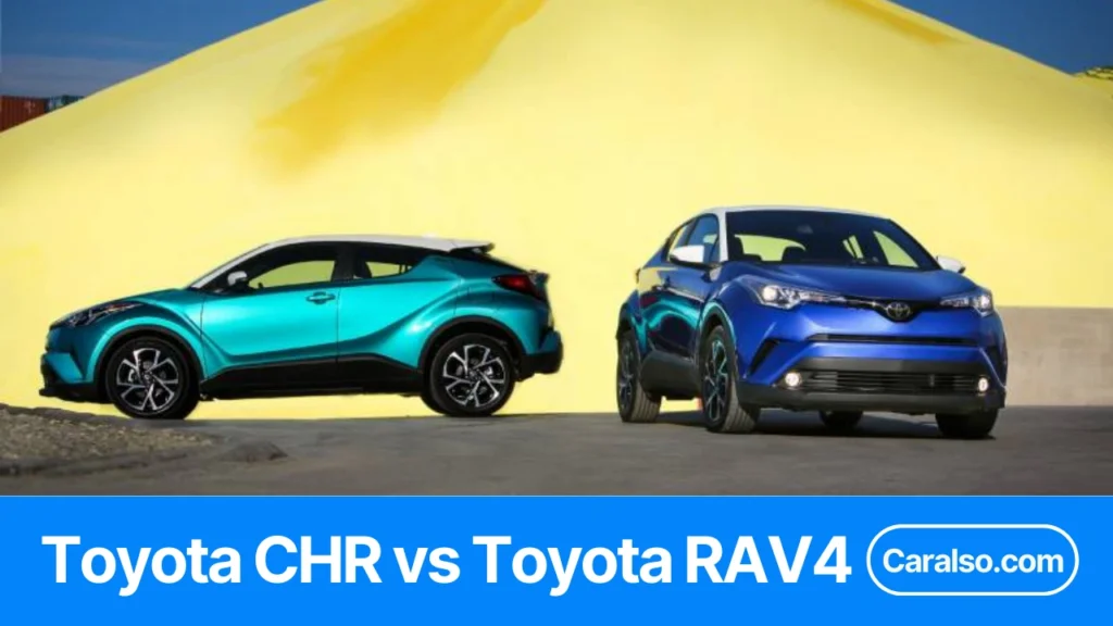 Side-by-side view of a Toyota C-HR and Toyota RAV4 for a toyota chr vs rav4 buying comparison.
