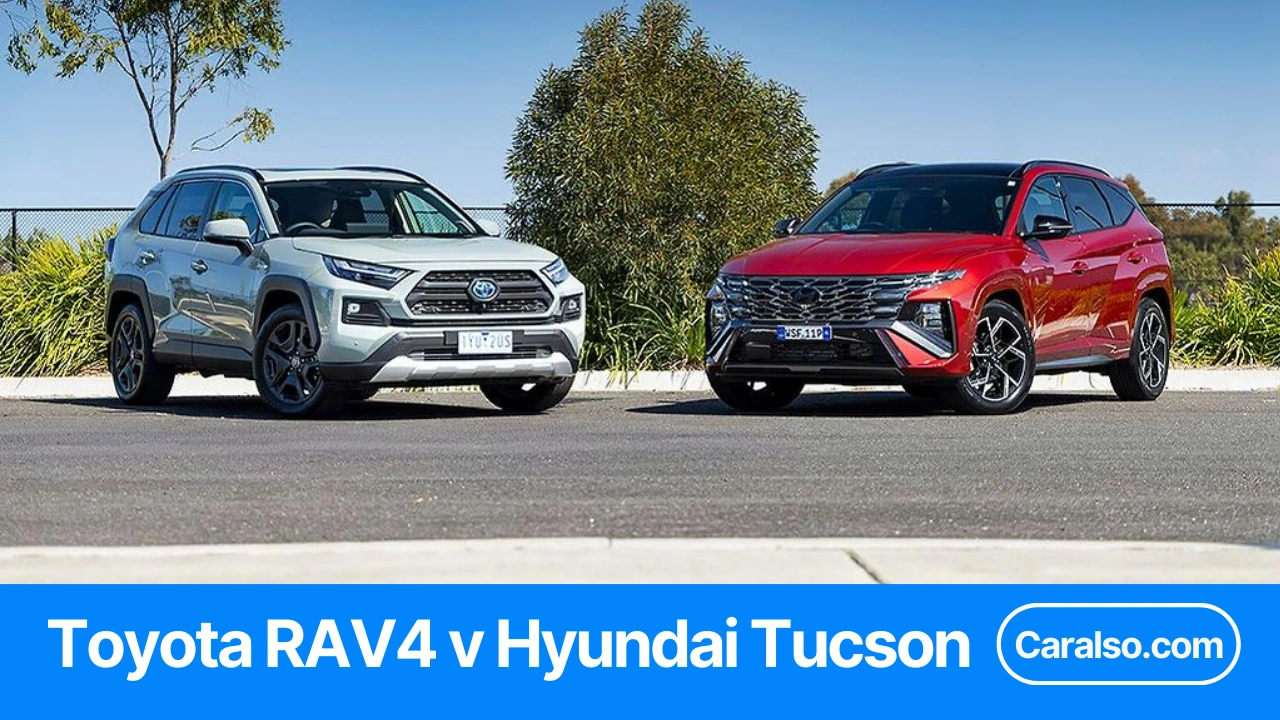 Side-by-side view of a Toyota RAV4 and Hyundai Tucson for a Toyota RAV4 vs Hyundai Tucson comparison.