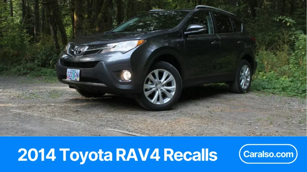 Summary table showing 2014 Toyota RAV4 recalls with recall IDs, risks, and a 60-second VIN check checklist.