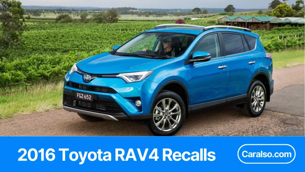 A summary table showing 2016 Toyota RAV4 recalls with NHTSA and Toyota campaign numbers, risks, and how to check your VIN.
