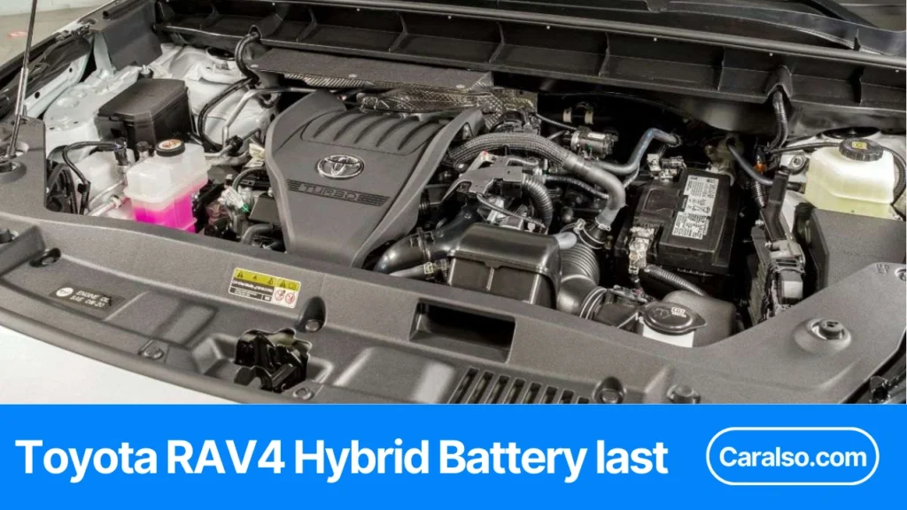 A quick guide graphic showing how long do RAV4 Hybrid batteries last in years and miles, plus warranty and replacement cost ranges.