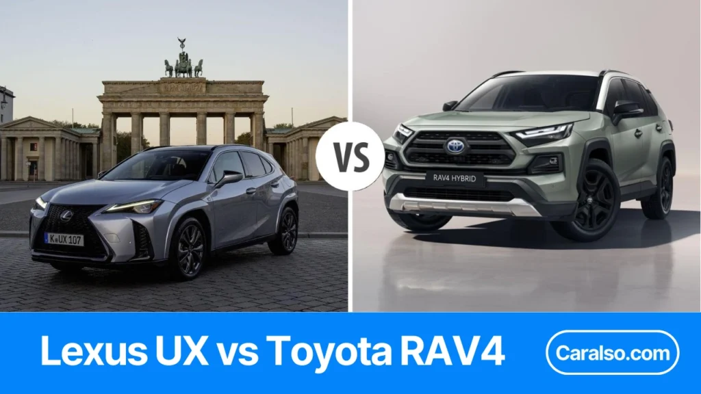 Side-by-side Lexus UX and Toyota RAV4 showing size and cargo differences for a Lexus UX vs Toyota RAV4 comparison.