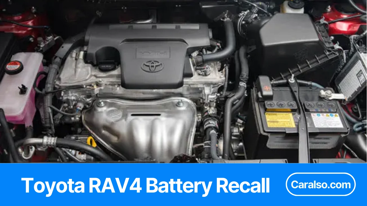 A Toyota RAV4 with the hood open showing the 12-volt battery area for the Toyota RAV4 battery recall VIN check and free fix.
