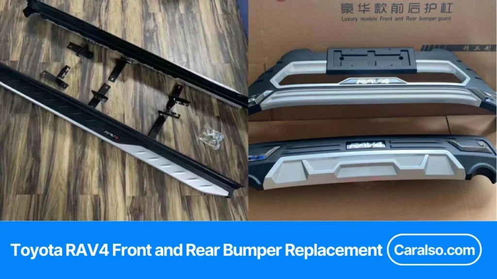 A front and rear cost breakdown chart for Toyota RAV4 front and rear bumper replacement cost, including paint, labor, and ADAS calibration.