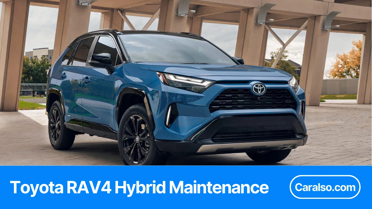 Mileage chart showing Toyota RAV4 hybrid maintenance intervals, typical costs, and hybrid-only checks like the battery cooling intake filter.